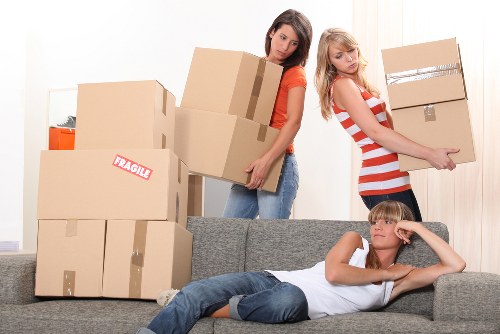 Careful furniture transport in a residential area